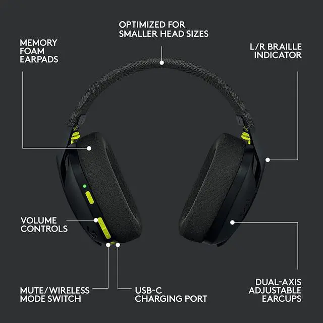 Alt view image 4 of 7 - Logitech G435 LIGHTSPEED and Bluetooth Wireless Gaming Headset