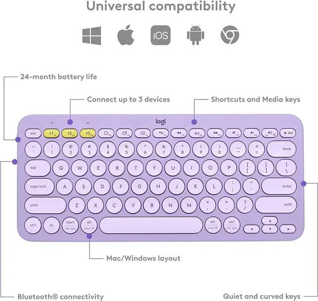 Alt view image 4 of 7 - Logitech K380 Multi-Device Bluetooth Keyboard  Purple