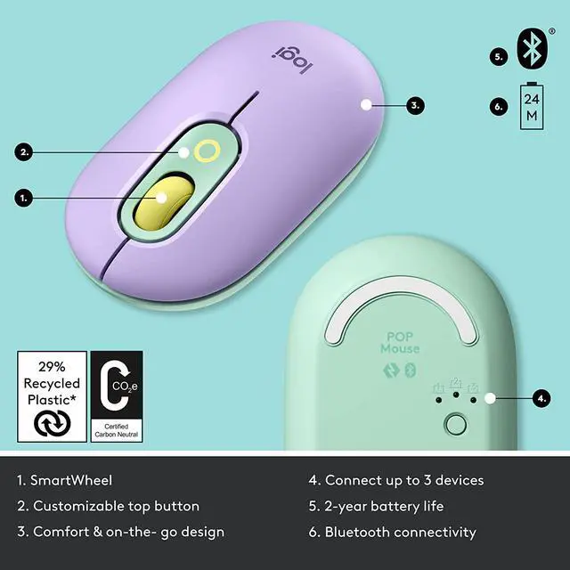 Alt view image 4 of 7 - Logitech POP Silent Wireless Bluetooth Mouse