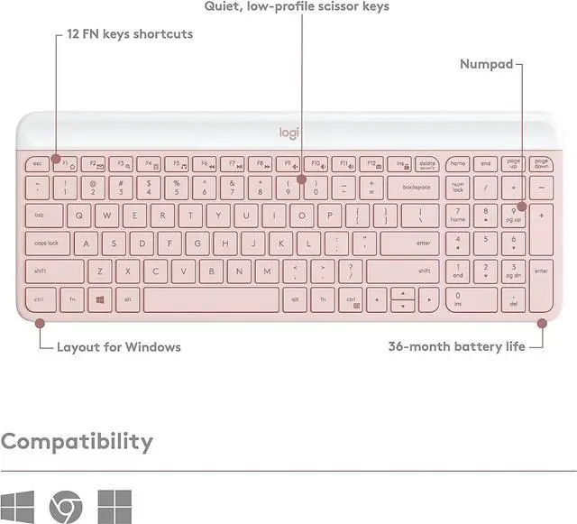 Alt view image 5 of 7 - Logitech MK470 Slim Wireless Keyboard and Mouse Combo (Rose)