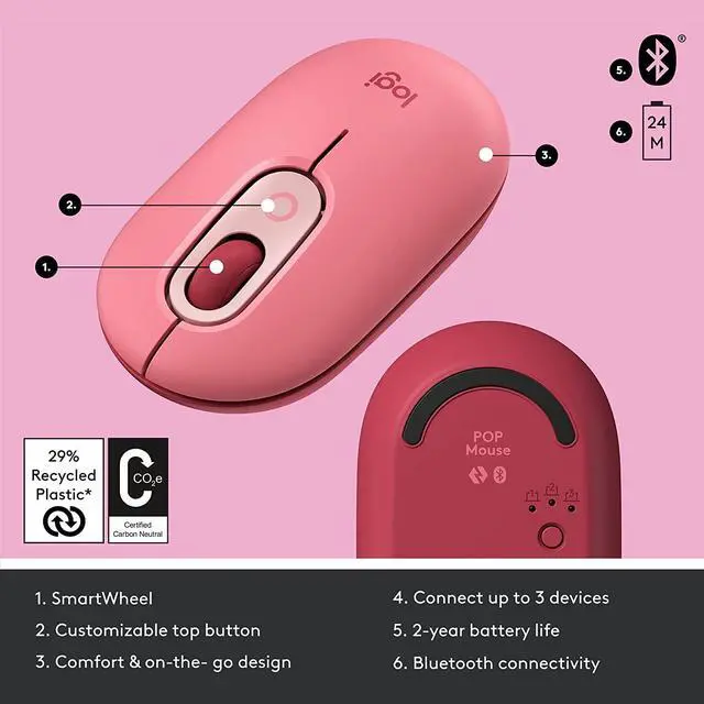 Alt view image 6 of 7 - Logitech POP Silent Wireless Bluetooth Mouse