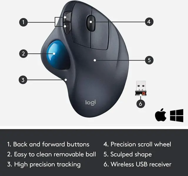 Alt view image 4 of 7 - Logitech M570 Wireless Trackball Mouse  Compatible with Windows, Apple Mac / Microsoft