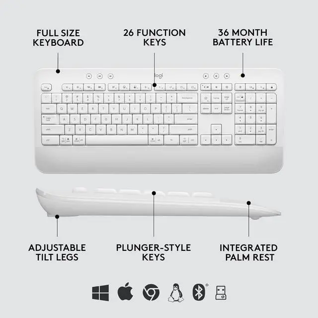 Alt view image 5 of 7 - Logitech Signature MK650 Wireless Mouse and Keyboard Combo for Business - Off White