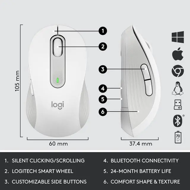 Alt view image 6 of 7 - Logitech Signature MK650 Wireless Mouse and Keyboard Combo for Business - Off White
