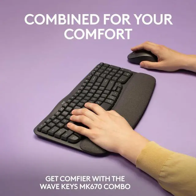 Alt view image 2 of 7 - Logitech Wave Keys MK670 Wireless Ergonomic Keyboard with Signature M550 L Wireless Mouse Combo