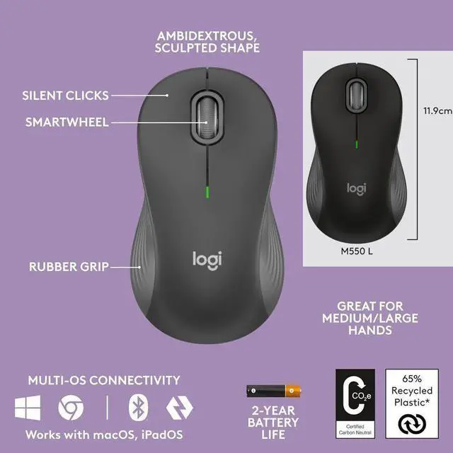 Alt view image 7 of 7 - Logitech Wave Keys MK670 Wireless Ergonomic Keyboard with Signature M550 L Wireless Mouse Combo