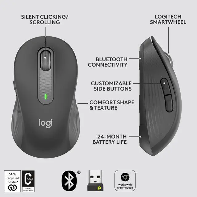 Alt view image 5 of 7 - Logitech Wave Keys Wireless Ergonomic Keyboard with Logitech Signature M650 Wireless Mouse - Graphite