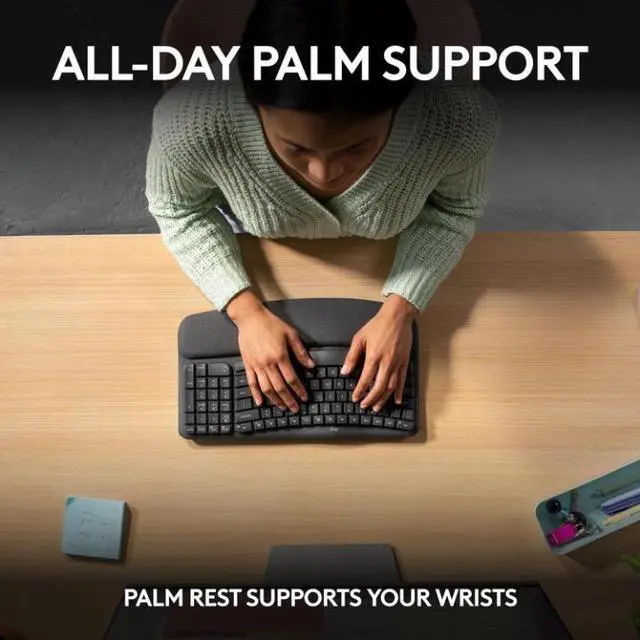 Alt view image 3 of 7 - Logitech Wave Keys Wireless Ergonomic Keyboard with Cushioned Palm Rest for Multi-OS, Windows, Mac
