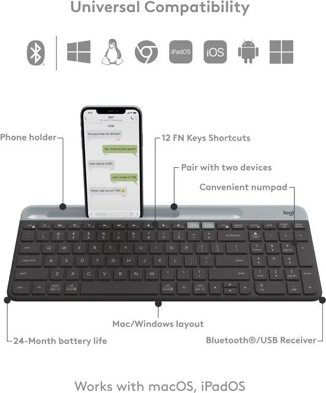 Alt view image 2 of 7 - Logitech K585 Slim Multi-Device Wireless Keyboard for Windows, macOS, Chrome OS, Android