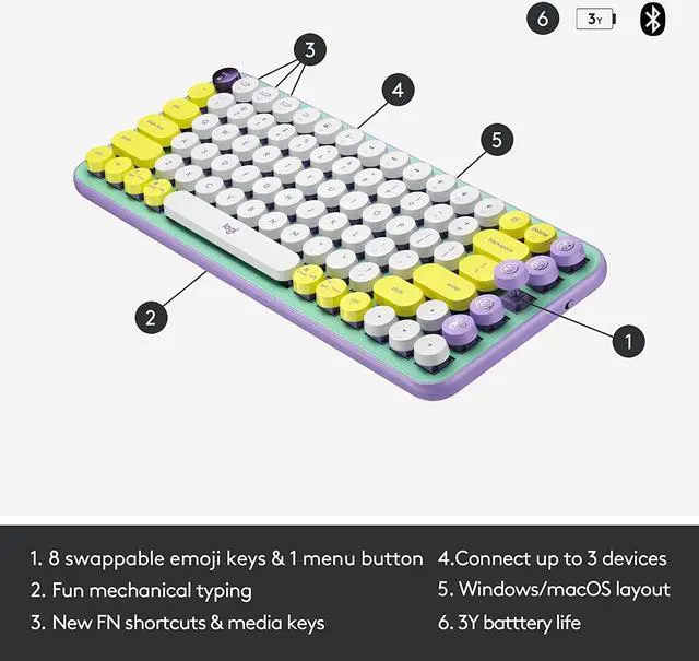 Alt view image 6 of 7 - Logitech POP Keys Wireless Bluetooth Mechanical Keyboard - Multi-Device