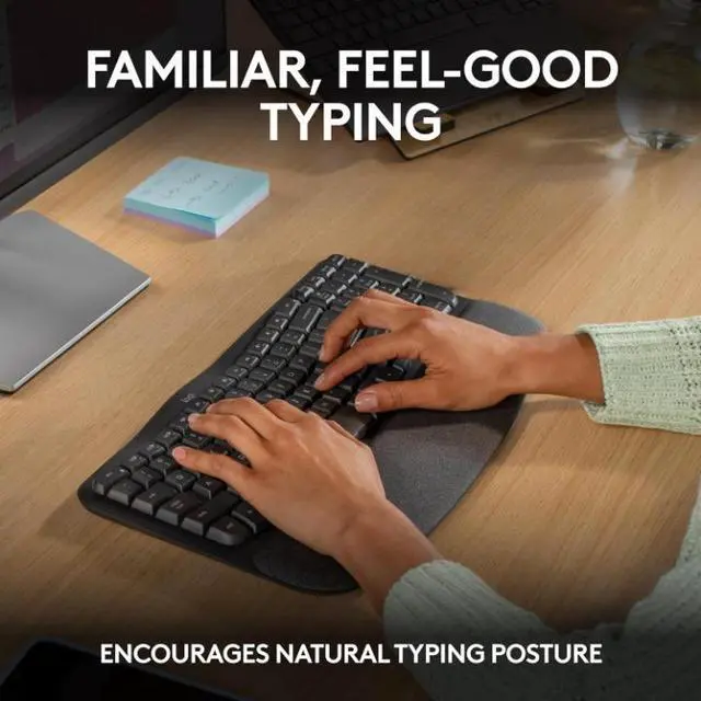 Alt view image 2 of 7 - Logitech Wave Keys Wireless Ergonomic Keyboard with Logitech M720 Triathlon Multi-Device Wireless Mouse