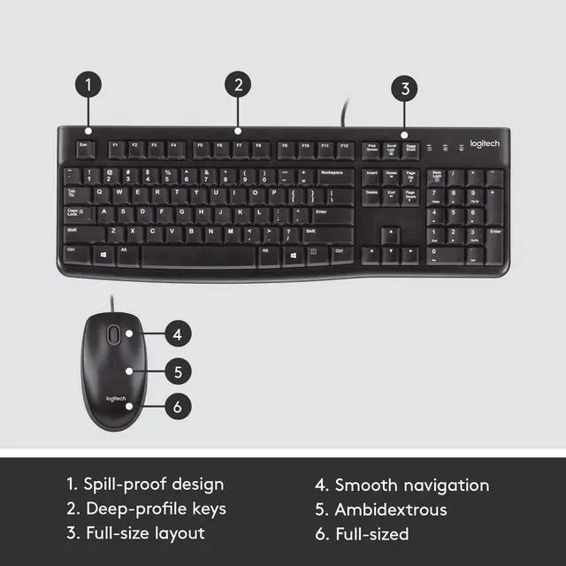 Alt view image 2 of 7 - Logitech MK120 Durable, Comfortable, Wired Keyboard and Mouse Combo