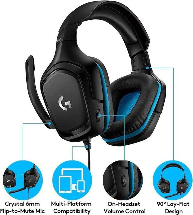 Alt view image 2 of 7 - Logitech G432 Wired Virtual 7.1-Channel Gaming Headset - Black/Blue