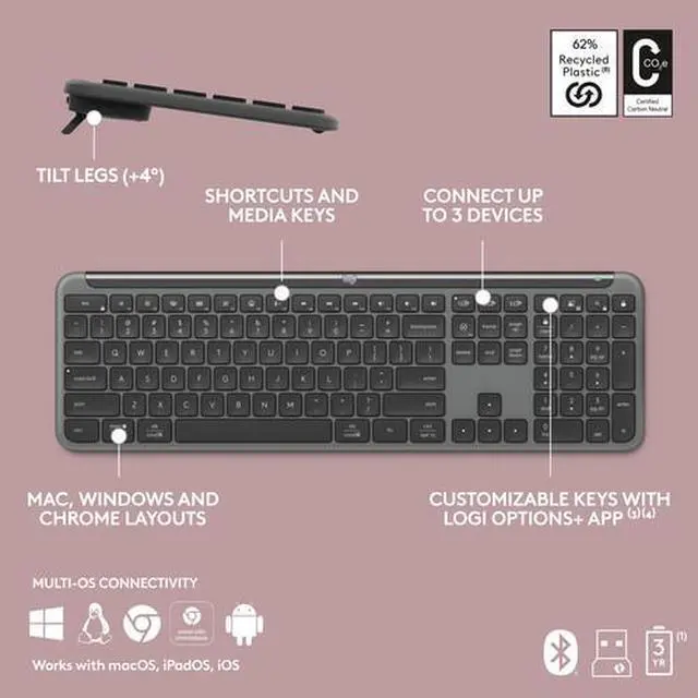 Alt view image 4 of 7 - Logitech Signature Slim MK955 Wireless Keyboard & Mouse Combo