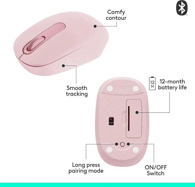 Alt view image 6 of 7 - Logitech M196 Bluetooth Wireless Mouse - Compatible with Windows and macOS - Rose