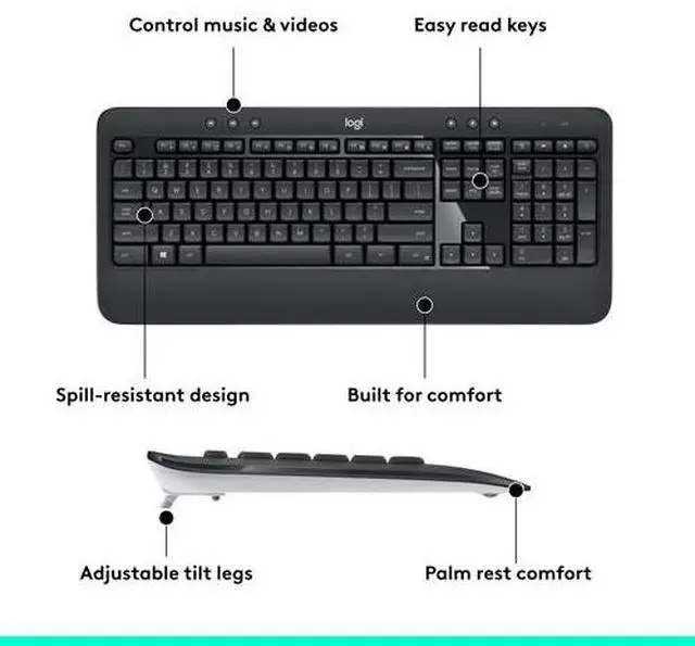 Alt view image 6 of 7 - Logitech MK540 Advanced Wireless Keyboard and Mouse Combo