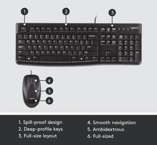 Alt view image 4 of 7 - Logitech MK120 Durable, Comfortable, Wired Keyboard and Mouse Combo