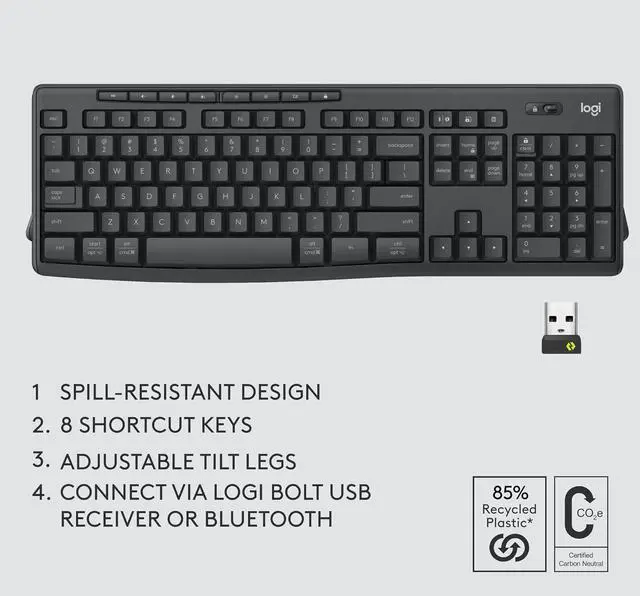 Alt view image 4 of 7 - Logitech MK370 Combo for Business, Wireless Full-Size Keyboard and Wireless Mouse