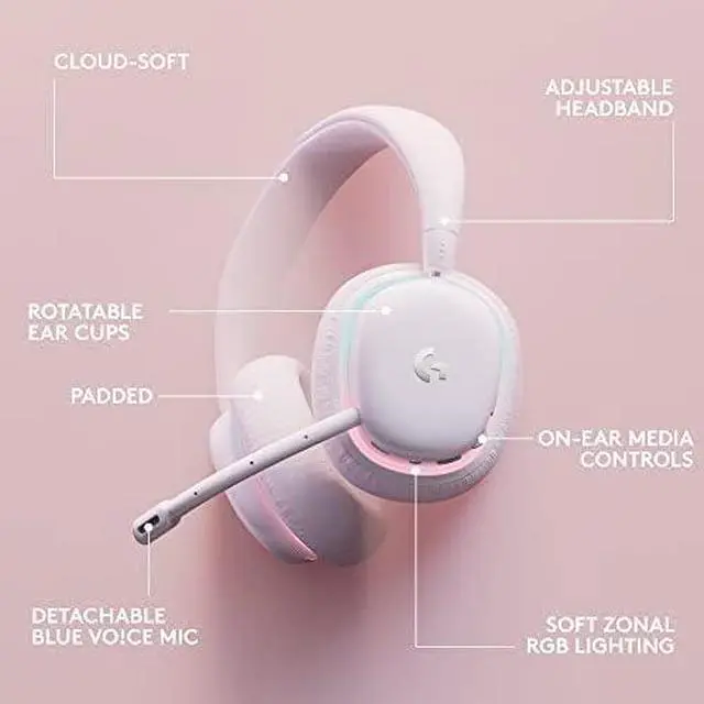 Alt view image 6 of 7 - Logitech G735 Wireless Gaming Headset - Detachable Mic - White Mist