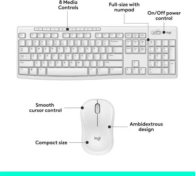 Alt view image 5 of 7 - Logitech MK270 Wireless Keyboard and Mouse Combo - Off White