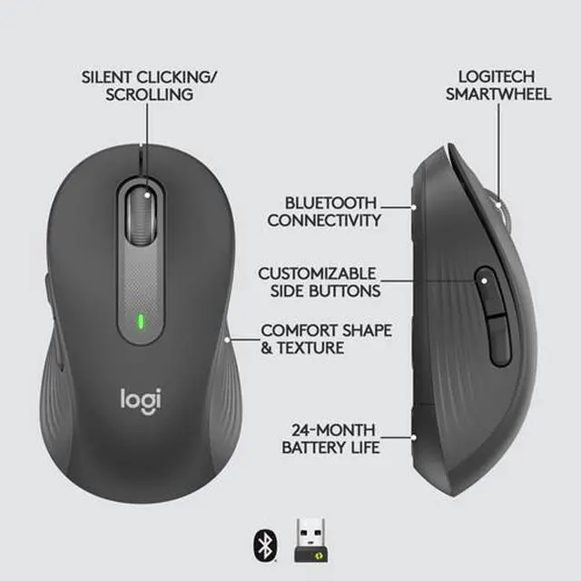 Alt view image 3 of 7 - Logitech Signature M650 Wireless Mouse For Small to Medium Sized Hands - Graphite