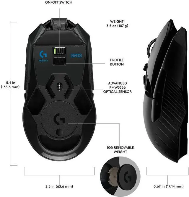 Alt view image 4 of 7 - Logitech G903 LIGHTSPEED Wireless Gaming Mouse