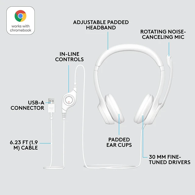 Alt view image 3 of 7 - Logitech H390 USB Wired Headset with Noise Cancelling Microphone