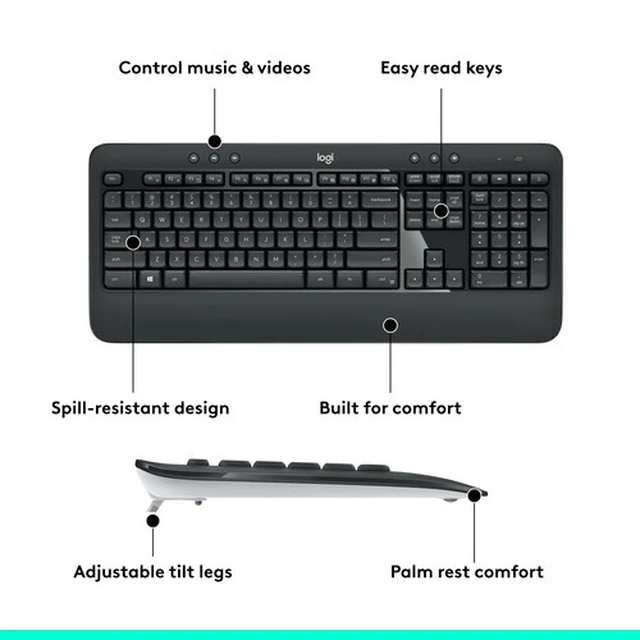 Alt view image 4 of 7 - Logitech MK540 Advanced Wireless Keyboard and Mouse Combo