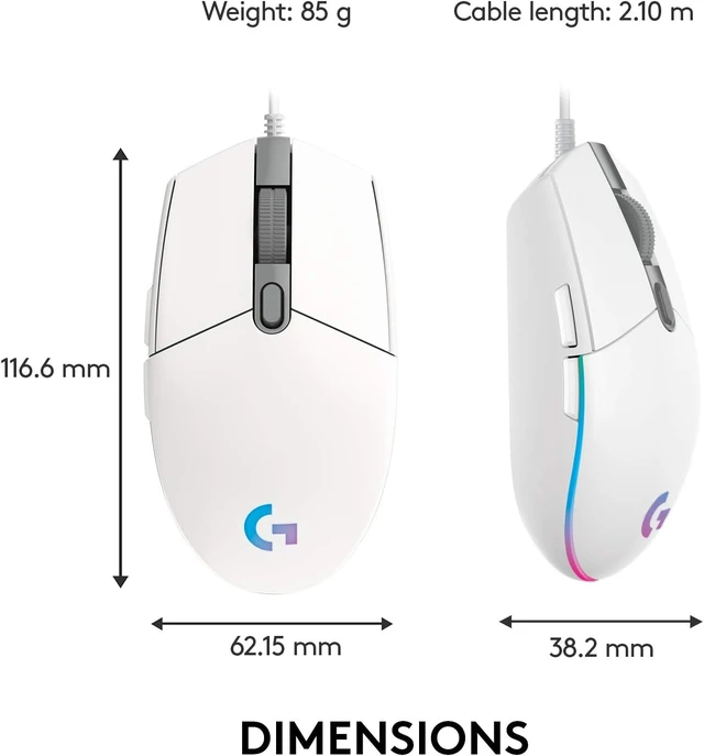 Alt view image 6 of 7 - Logitech G203 RGB Wired Gaming Mouse, 8,000 DPI, 6 Programmable Buttons - White
