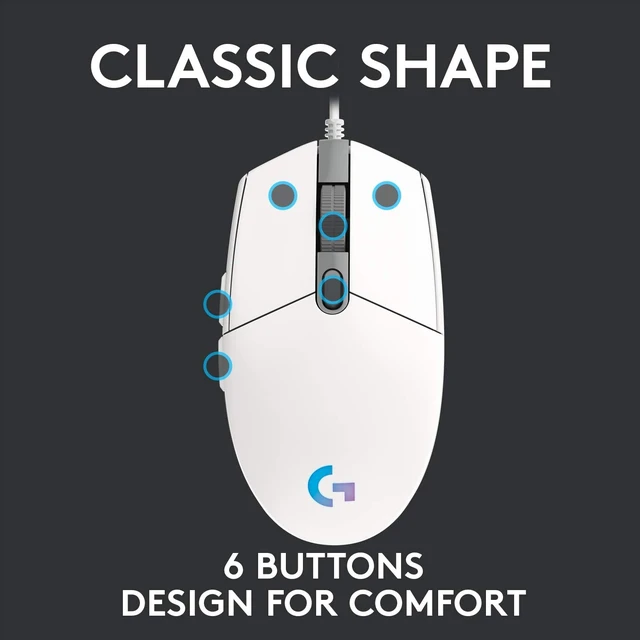 Alt view image 4 of 7 - Logitech G203 RGB Wired Gaming Mouse, 8,000 DPI, 6 Programmable Buttons - White