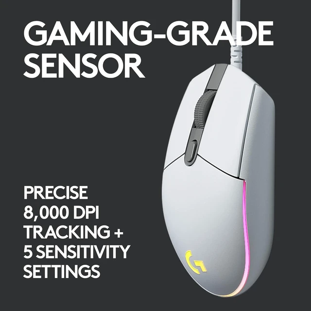 Alt view image 3 of 7 - Logitech G203 RGB Wired Gaming Mouse, 8,000 DPI, 6 Programmable Buttons - White