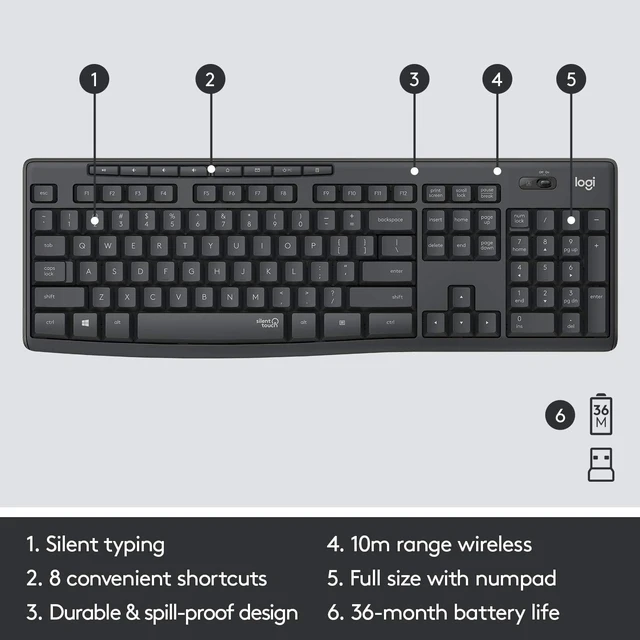 Alt view image 5 of 6 - Logitech MK295 Wireless Mouse & Keyboard Combo with Silent Touch Technology