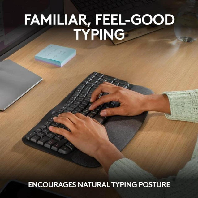 Alt view image 2 of 7 - Logitech Wave Keys Wireless Ergonomic Keyboard with Cushioned Palm Rest for Multi-OS, Windows, Mac