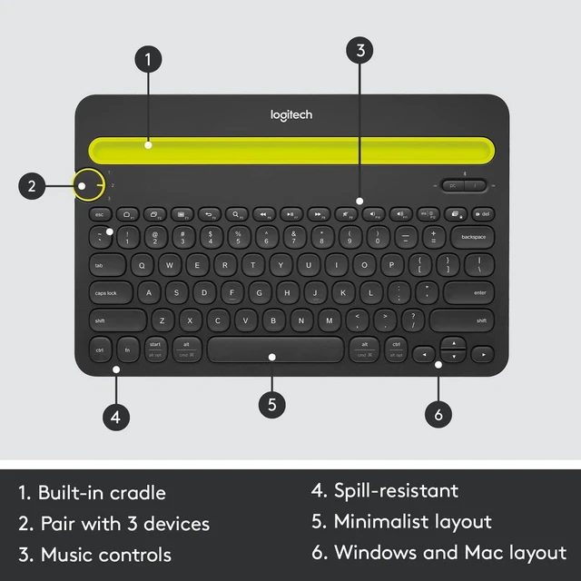 Alt view image 5 of 7 - Logitech K480 Bluetooth Multi-Device Keyboard for Windows, MacOS, iPadOS, Android or Chrome OS - Black