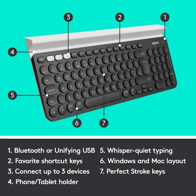 Alt view image 3 of 7 - Logitech K780 Multi-Device Wireless Keyboard for Computer, Phone and Tablet
