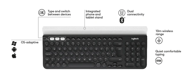 Alt view image 4 of 7 - Logitech K780 Multi-Device Wireless Keyboard for Computer, Phone and Tablet