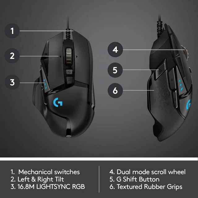 Alt view image 3 of 6 - Logitech G502 HERO High Performance Wired Gaming Mouse, Adjustable Weights, 11 Programmable Buttons