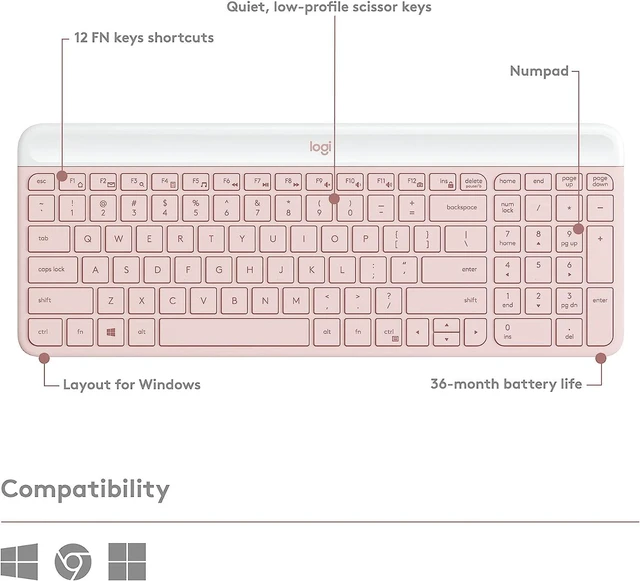 Alt view image 5 of 7 - Logitech MK470 Slim Wireless Keyboard and Mouse Combo (Rose)