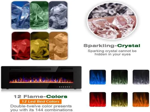 Alt view image 7 of 7 - 50 inch Wall Mounted and Recessed Electric Fireplace, Adjustable Flame Color and Speed Fireplace Heater Fit for 2 x 4 and 2 x 6 Stud with Touch Screen Control Panel, Remote Control