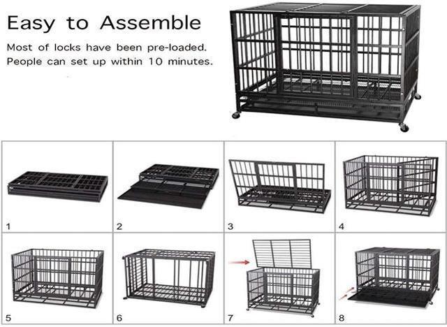 Alt view image 6 of 7 - 48'' Heavy Duty Metal Dog Cage Kennel Crate and Playpen for Training Large Dog Indoor Outdoor with Double Doors & Locks Design Included Lockable Wheels Removable Tray(42in 48in) (48 in, Black)