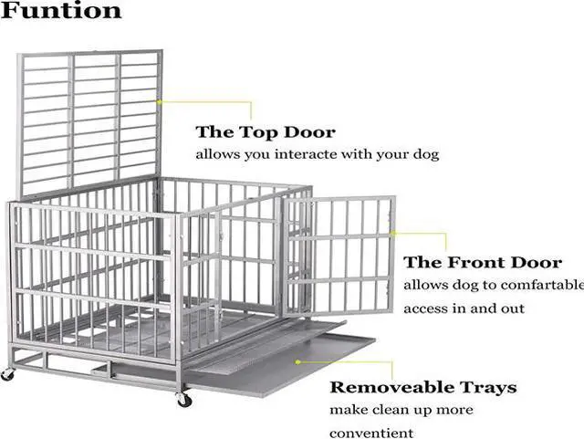 Alt view image 3 of 7 - 48'' Heavy Duty Metal Dog Cage Kennel Crate and Playpen for Training Large Dog Indoor Outdoor with Double Doors & Locks Design Included Lockable Wheels Removable Tray