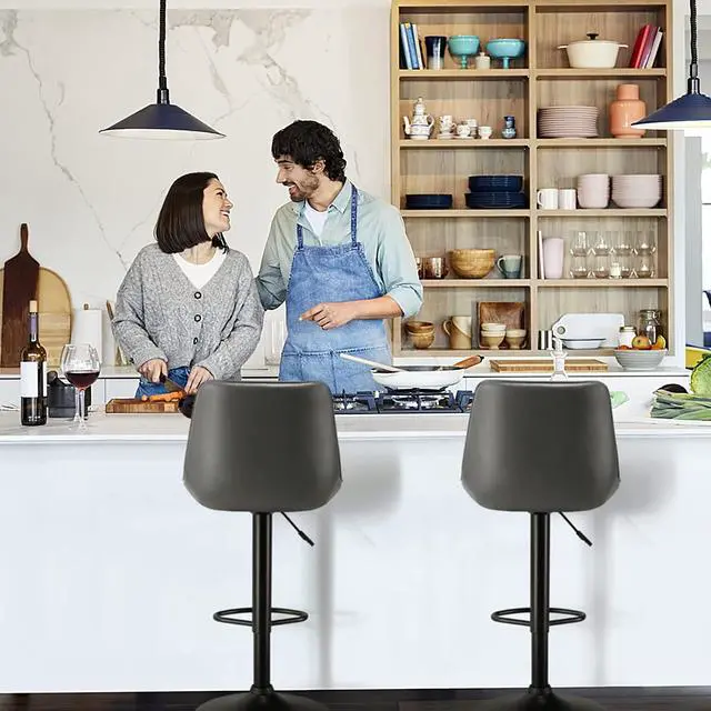 Alt view image 7 of 7 - Waleaf Bar Stools Set of 2,Counter Heigh Faux Leather Adjustable Bar Stools with Back,Modern Swivel Armless Bar Chair for Kitchen Island,Dining Stools with 350 LBS Capacity. (Grey)