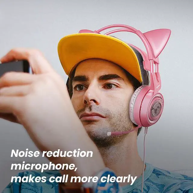 Alt view image 6 of 7 - SOMIC Pink Stereo Gaming Headset with Mic for PS4, Xbox One, PC, Mobile Phone, 3.5MM Sound Detachable Cat Ear Headphones Lightweight Self-Adjusting Over Ear Headphones for Women