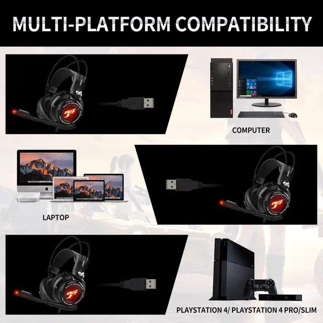 Alt view image 3 of 7 - SOMIC  Gaming Headset for PS4, PC and Laptop, 7.1 Virtual Surround Sound USB Lightweight Over Ear Headphone with Mic,Volume Control,LED(Black)