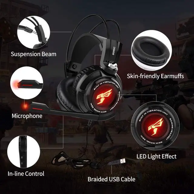 Alt view image 6 of 7 - SOMIC  Gaming Headset for PS4, PC and Laptop, 7.1 Virtual Surround Sound USB Lightweight Over Ear Headphone with Mic,Volume Control,LED(Black)