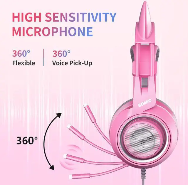Alt view image 5 of 7 - SOMIC Pink Stereo Gaming Headset with Mic for PS4, Xbox One, PC, Mobile Phone, 3.5MM Sound Detachable Cat Ear Headphones Lightweight Self-Adjusting Over Ear Headphones for Women