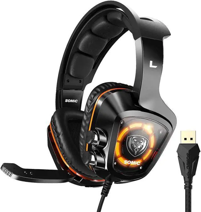 Main image of SOMIC USB Plug Virtual 7.1 Surround Sound Gaming Headset for PC, PS4 , Laptop, with Vibration Bass, Mic and LED Lights G910,Black