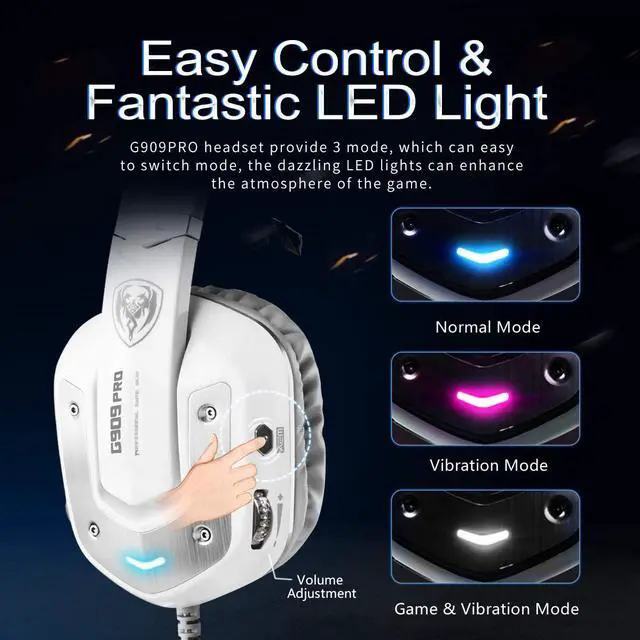 Alt view image 4 of 7 - SOMIC G909PRO 7.1 Virtual Surround Sound USB Gaming Headset Over Ear Bass Headphone for PS4,PC with Mic,Volume Control,LED(Black)