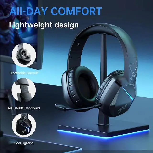 Alt view image 4 of 7 - SOMIC 5.3 bluetooth Gaming Headset with Microphone for PS5, PS4, Computer Gamer Headphone with Stereo Sound, Detachable Mic, Soft Earmuffs, RGB LED Light, 10H+ Playtime (Xbox one in Wired Mode)
