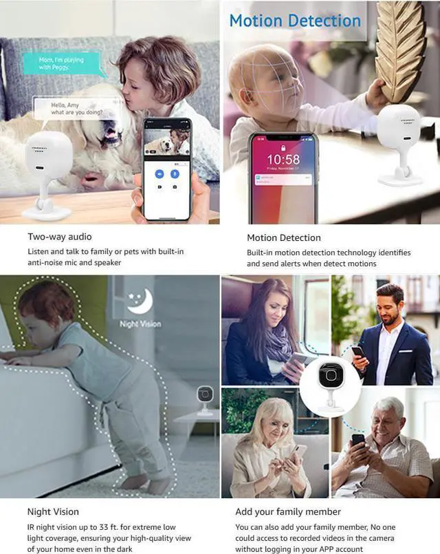 Alt view image 5 of 7 - WALI space  A3 HD Wireless Network WIFI home Camera 1080P Motion Detection Input built-in microphone  IR Night Vision Lamps Lens Rotation Wide Angle 50 Degree Longtime Standby Memory Support MAX 64G